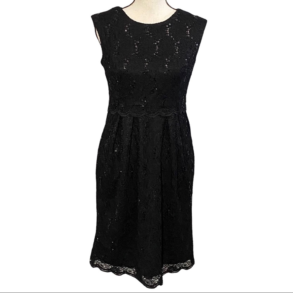 R&M Richards Dress 8P Floral Black Sequin Lace